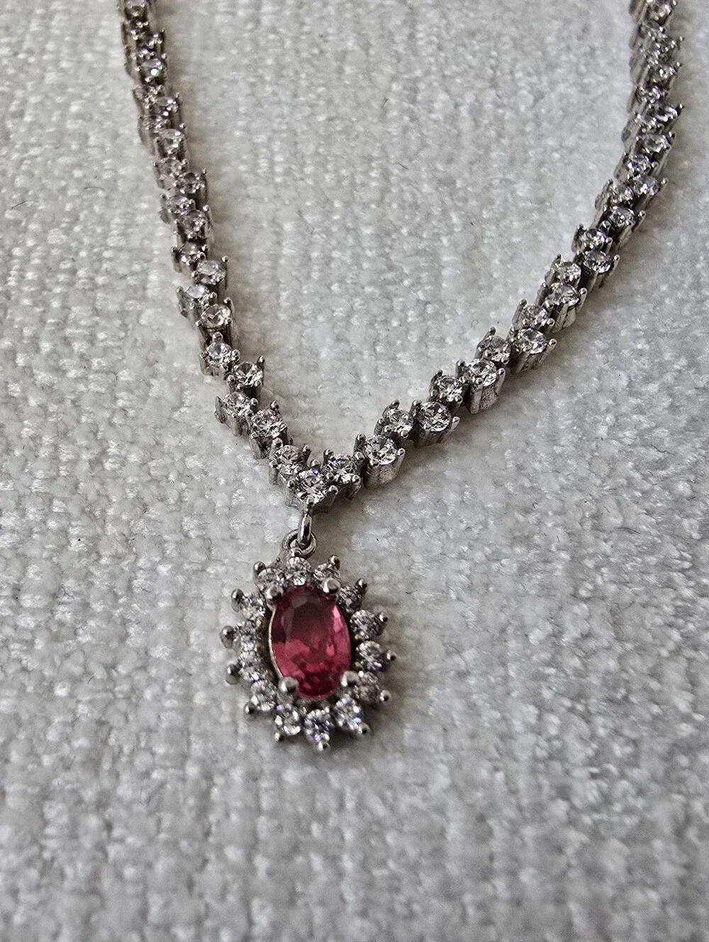 3 Pc Sterling Silver CZ Ruby Necklace, Bracelet and Drop Earring Set